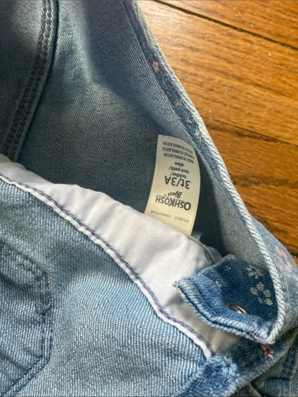 OshKosh B'gosh Set of 2 Overalls Blue Floral Denim and Olive Green 3T Bundle
